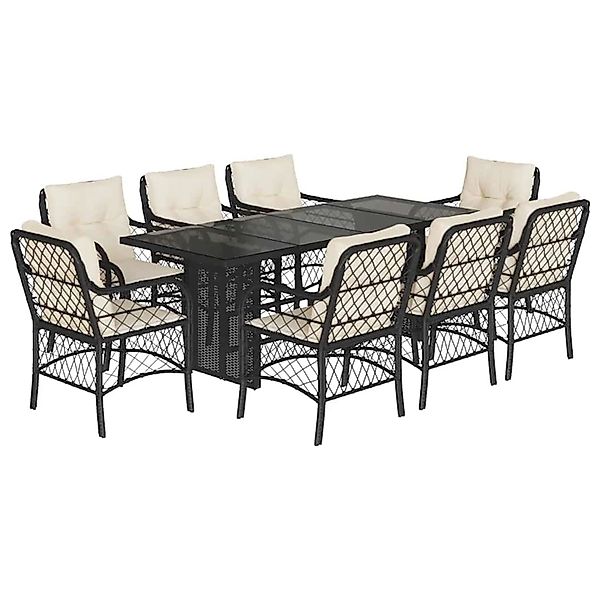vidaXL 9-Tlg Garten-Essgruppe mit Kissen Schwarz Poly Rattan 3212055 günstig online kaufen