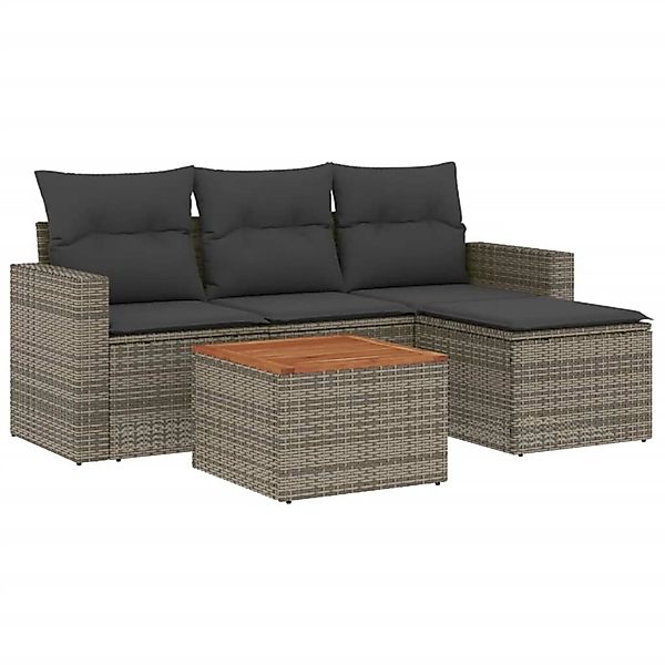 vidaXL 5-Tlg Garten-Sofagarnitur mit Kissen Grau Poly Rattan 3256424 günstig online kaufen