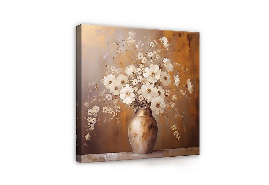 Wallarena Leinwandbild Blumen in der Vase Abstrakt beige Wandbild XXL Leinw günstig online kaufen