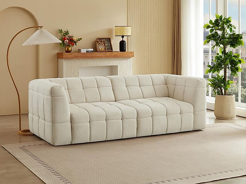 Sofa 3-Sitzer elektrisch mit ausziehbarer Sitzfläche - Stoff - Beige - NELO günstig online kaufen