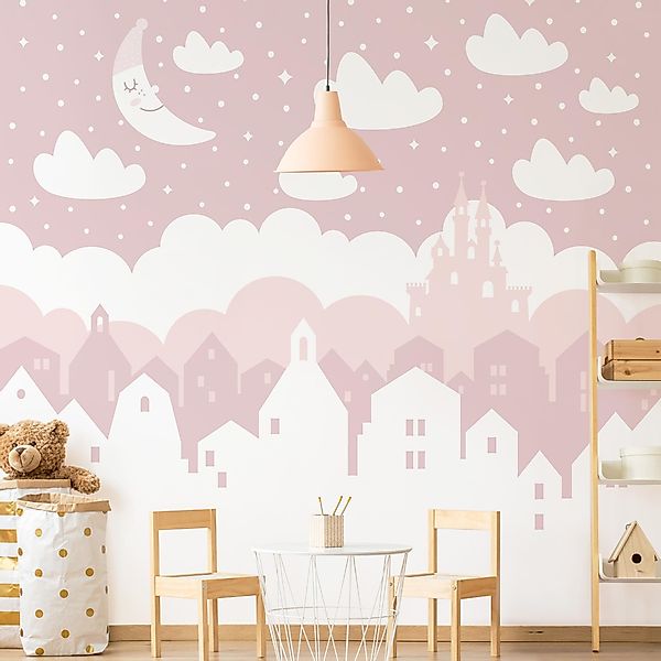 Bilderdepot24 Kindertapete Kinderzimmer Sternenhimmel Häuser Mond günstig online kaufen