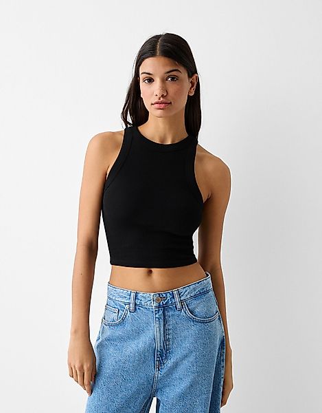 Bershka Ärmelloses Shirt Mit Patentmuster Damen L Schwarz günstig online kaufen