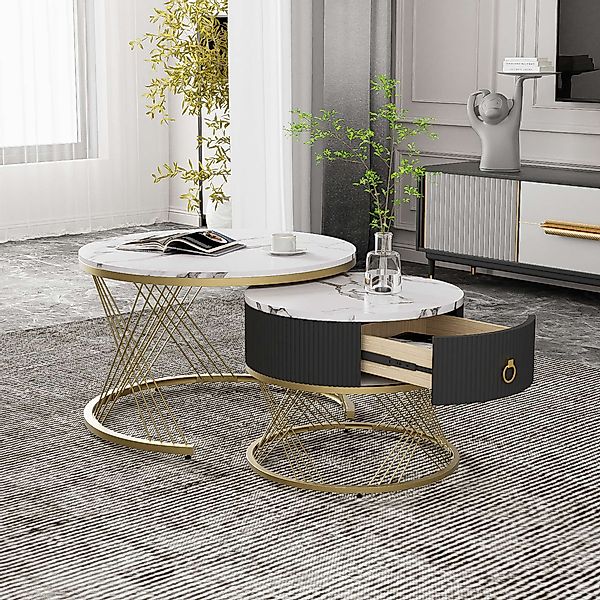 Couchtisch, elegant im 2er-Set, ineinander verschachteltes Design, Marmorop günstig online kaufen