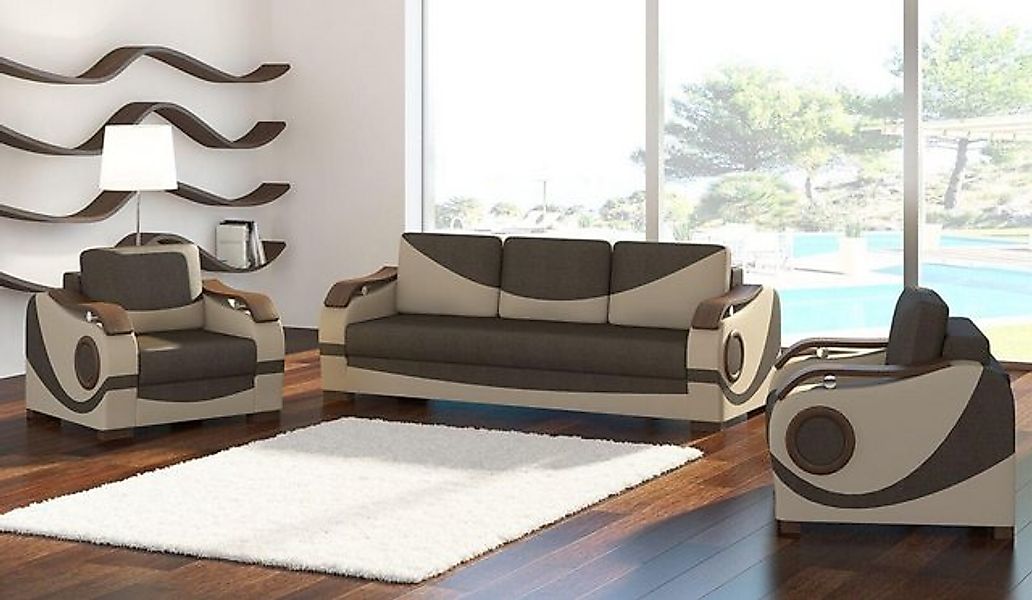 JVmoebel Sofa Sofagarnitur Puerto 3+1+1 mit Bettfunktion Set Couch Polster günstig online kaufen