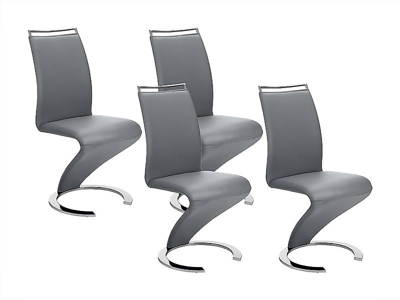 Stuhl Freischwinger 4er-Set - Kunstleder - Grau - TWIZY günstig online kaufen