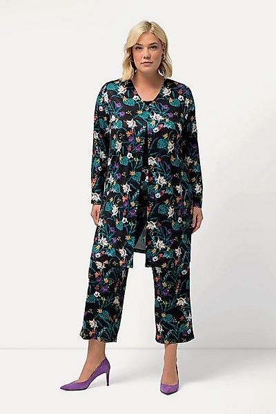 Ulla Popken Longshirt Jerseyjacke Blüten V-Ausschnitt Seitenschlitze günstig online kaufen