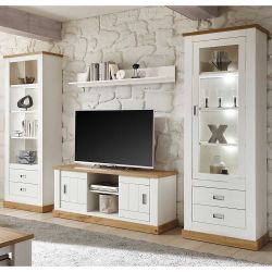 Landhaus Wohnwand in Weiß und Wildeiche Optik (vierteilig) günstig online kaufen