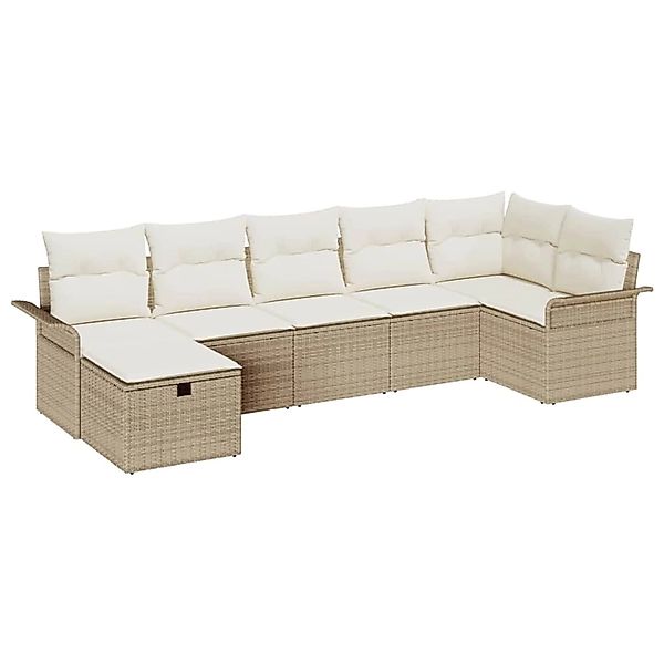 vidaXL Garten-Sofa-Set mit Kissen mit Speicher 7-Tlg Beige Poly Rattan 3360 günstig online kaufen