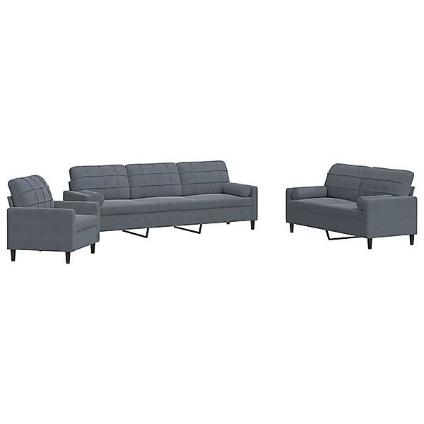 vidaXL Sofa, 3-tlg. Sofagarnitur mit Kissen und Nackenrollen Dunkelgrau Sam günstig online kaufen