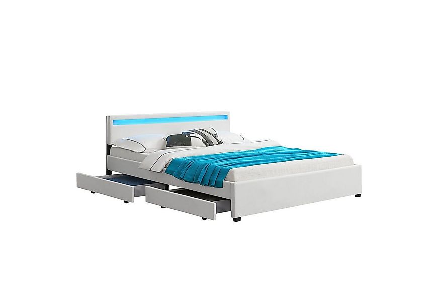 Juskys Polsterbett Lyon, 180x200 cm, ausziehbare Bettkästen, LED-Licht, gep günstig online kaufen