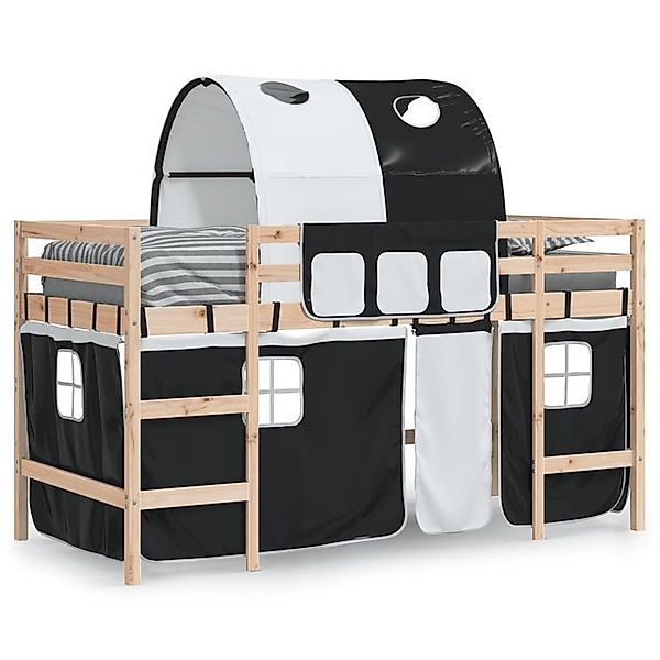 vidaXL Bett Kinderhochbett mit Tunnel Weiß & Schwarz 90x200 cm Kiefernholz günstig online kaufen