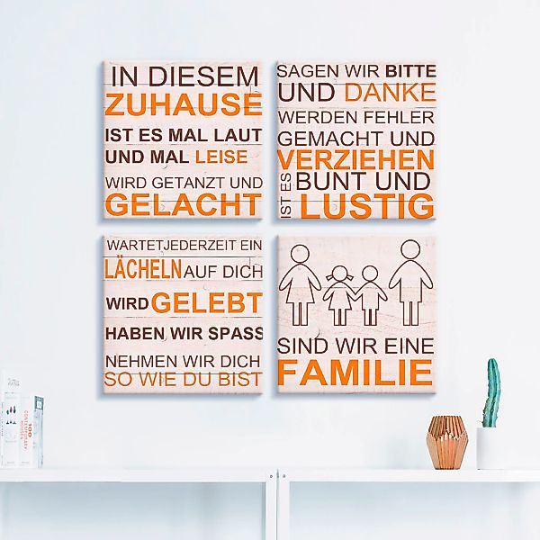 Artland Leinwandbild »In diesem Zuhause - beige«, Sprüche & Texte, (4 St.), günstig online kaufen