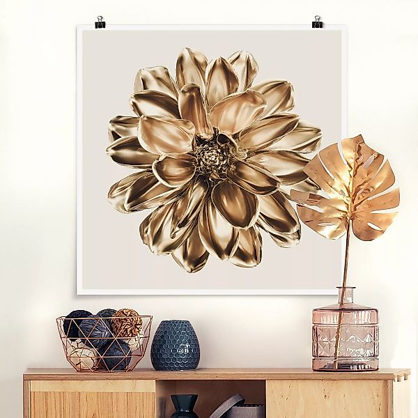 Poster Dahlie Blume Gold Metallic günstig online kaufen