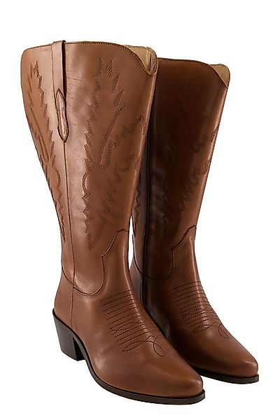 Ulla Popken Leder-Cowboystiefel 3 XL-Schaft Stickerei Weite H Stiefel günstig online kaufen
