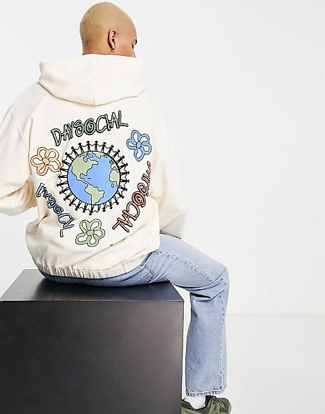 ASOS Daysocial – Oversize-Kapuzenpullover mit Erd-Print auf dem Rücken in g günstig online kaufen