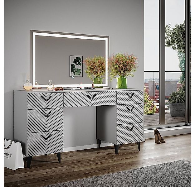 Vicco Schminktisch Anett, Grau, 150 cm mit LED-Spiegel günstig online kaufen