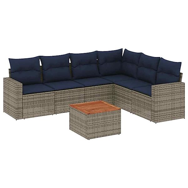 vidaXL 7-Tlg Garten-Sofagarnitur mit Kissen Grau Poly Rattan 3256474 günstig online kaufen