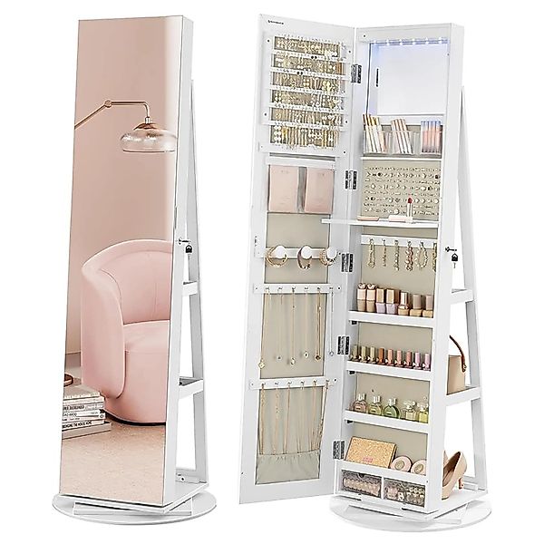 Songmics Schmuckschrank Berit 360 Grad Drehbar Weiß günstig online kaufen