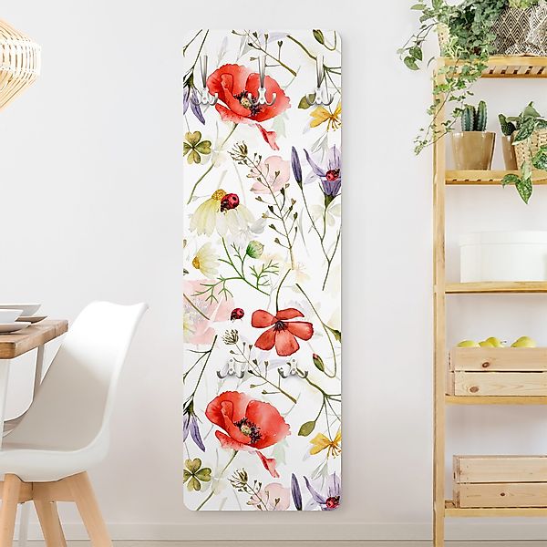 Wandgarderobe Marienkäfer mit Mohn als Aquarell günstig online kaufen