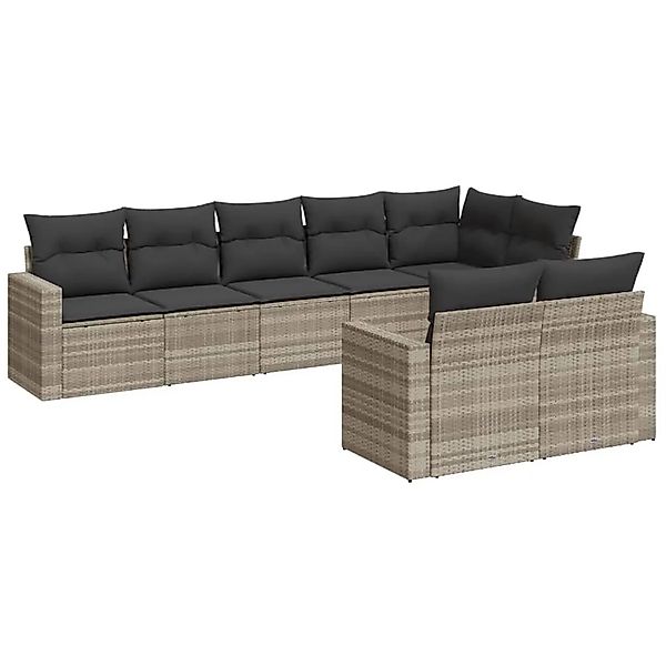 vidaXL 8-Tlg Garten-Sofagarnitur mit Kissen Hellgrau Poly Rattan 3251559 günstig online kaufen