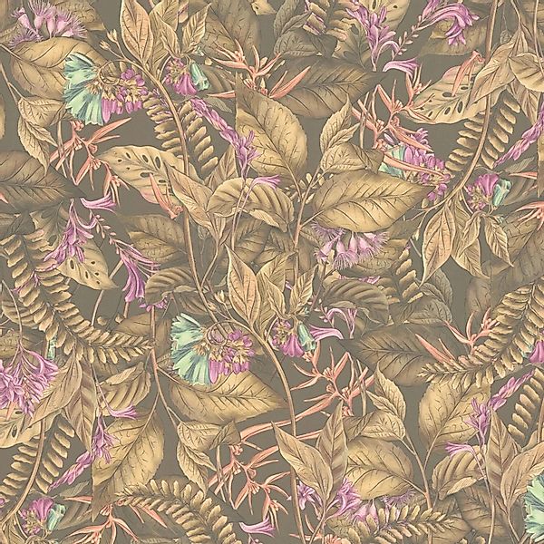 PROFHOME 394253-GU Blumen Tapete Dschungel Matt Braun Beige Lila 0,53 m x 1 günstig online kaufen