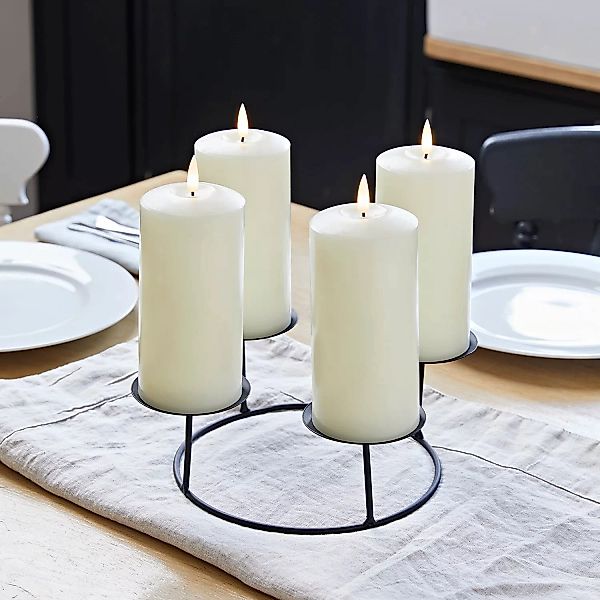 Kerzenständer Tischdeko mit 4 elfenbeinfarbenen TruGlow® LED Stumpenkerzen günstig online kaufen