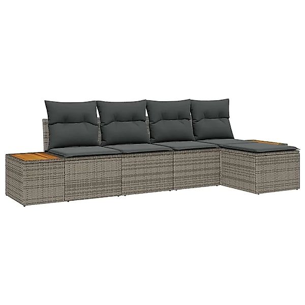 vidaXL Gartensofa-set mit Kissen 5-Tlg Grau Poly-Rattan 3356734 günstig online kaufen
