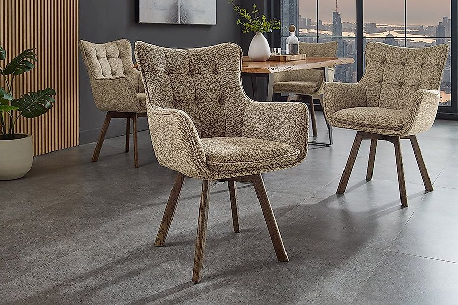 riess-ambiente Drehstuhl THOR taupe / braun - Strukturstoff, Eichenholz, 36 günstig online kaufen