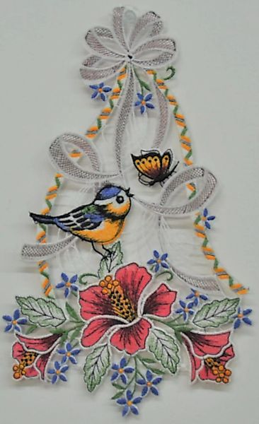 Stickereien Plauen Fensterbild "Vogel mit Hibiskus" günstig online kaufen