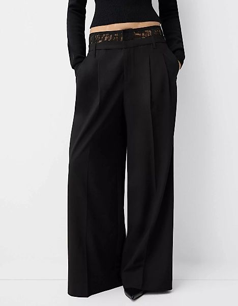 Bershka Wide-Leg-Hose Im Tailoring-Fit Mit Spitze Damen 42 Schwarz günstig online kaufen