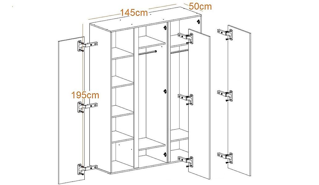 Marmex Möbel Kleiderschrank LUCA LC1 Schrank 3 Türiger mit Kleiderstangen günstig online kaufen