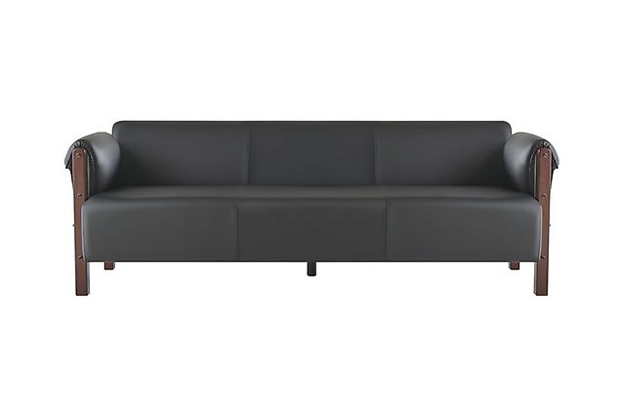 JVmoebel 3-Sitzer Couch Sofa 3-Sitzer Ledersofa Schwarz Holz Weiches Armleh günstig online kaufen