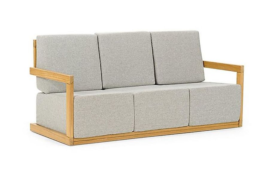 Xlmoebel 3-Sitzer Luxuriöses Terrassensofa in Hellgrau mit Beigem Holzgeste günstig online kaufen