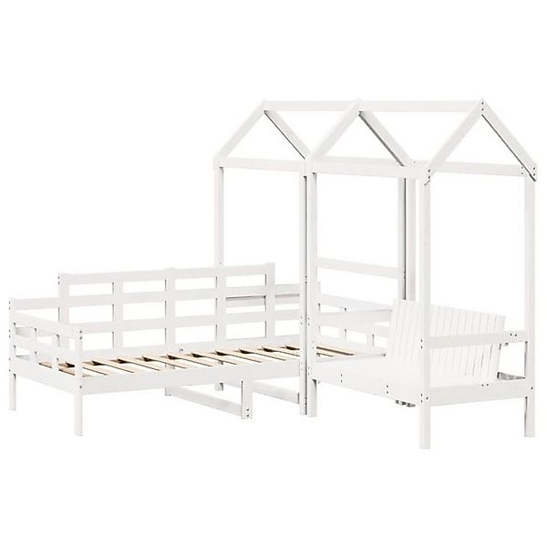 vidaXL Bett Tagesbett und Bank mit Dach Weiß 80x200 cm Kiefernholz günstig online kaufen