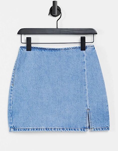 Pull&Bear – Jeansshorts in A-Linie mit Schlitzdetail in Blau günstig online kaufen