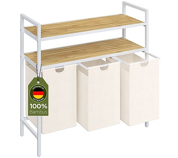 STEELSØN Wäschekorb Rigil aus Metall (3 Fächer (120 L) mit 2 Bambus-Ablagen günstig online kaufen