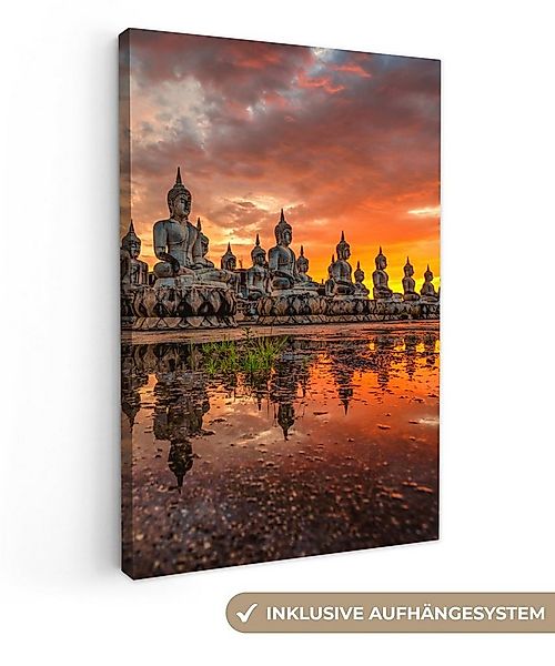 OneMillionCanvasses® Leinwandbild Buddha-Statuen - Sonnenuntergang - Wasser günstig online kaufen