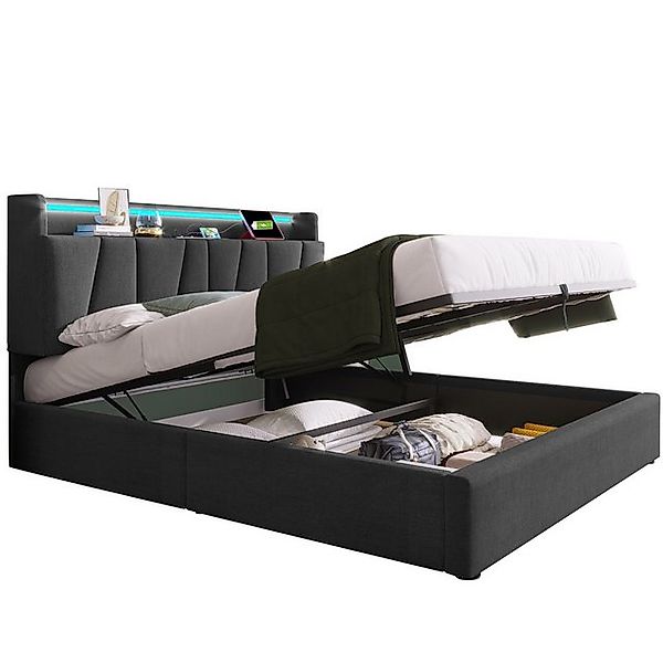 Welikera Polsterbett Doppelbett mit USB Ladefunktion Kopfteil,LED-Beleuchtu günstig online kaufen