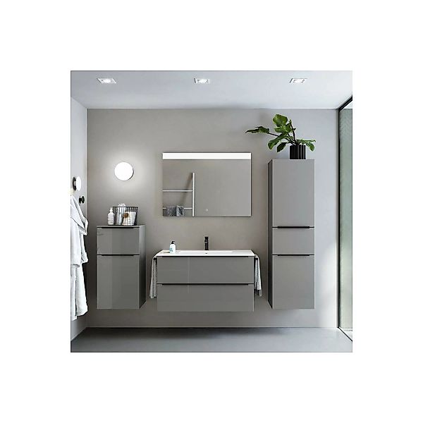 Badezimmermöbel Komplett Set mit Spiegel, LED Beleuchtung, 2 seitl. Handtuc günstig online kaufen