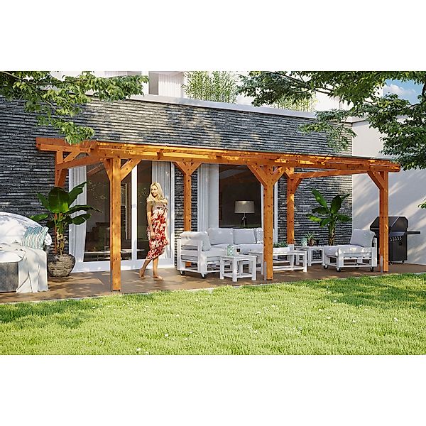 Skan Holz Terrassenüberdachung Siena 648 x 350 cm Leimholz Eiche hell günstig online kaufen