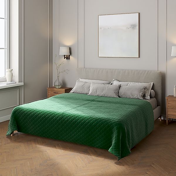 Velvet-Tagesdecke mit Rautensteppung, grün, Velvet (704-13) günstig online kaufen