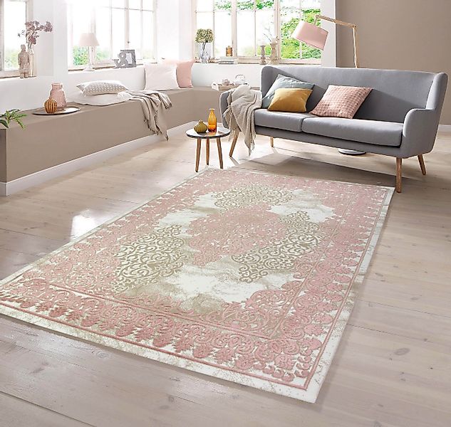 TeppichHome24 Teppich Teppich Vintage in Rosa Beige Creme, rechteckig günstig online kaufen