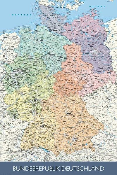 Poster Landkarten - Poster - Politische Deutschlandkarte günstig online kaufen