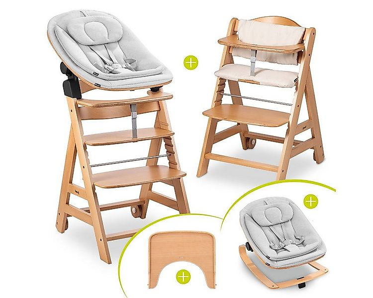Hauck Hochstuhl Beta Plus Natural Newbornset Eco - Light Grey (Set), Holz B günstig online kaufen
