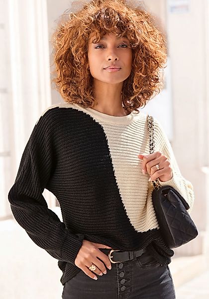 Vivance Strickpullover in Colorblock-Optik, Rundhals günstig online kaufen