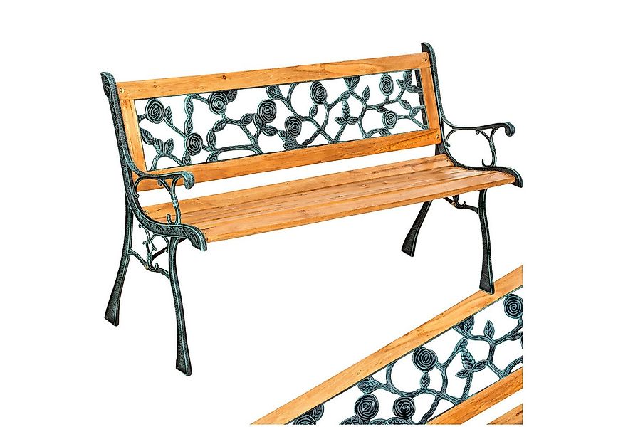 tectake Gartenbank Sitzbank Marina 2-Sitzer aus Holz und Gusseisen 124x52x7 günstig online kaufen