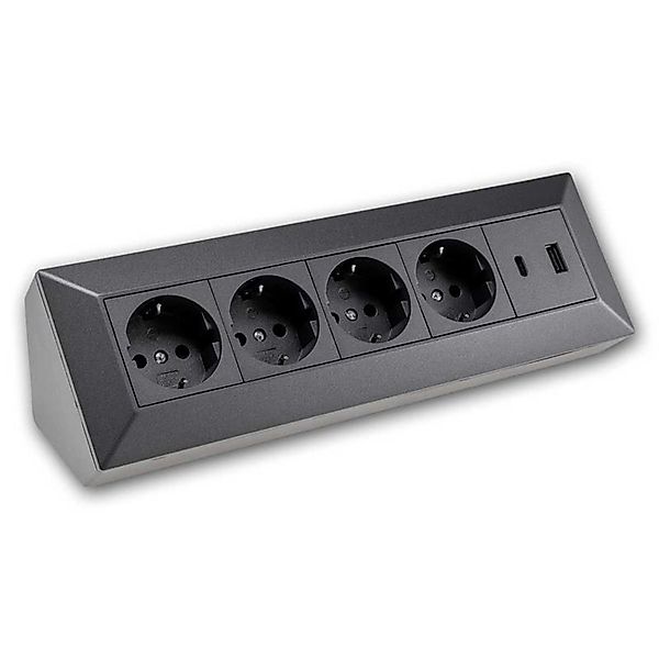 ChiliTec 4-Fach Aufbau Steckdosenblock USB AC Anthrazit günstig online kaufen