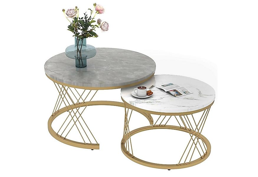 Merax Couchtisch (2-St), hochglanz holz Satztisch, Marmoroptik,Metallrahmen günstig online kaufen