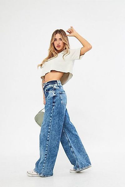 Kutaf Regular-fit-Jeans Dunkelblaue Jeans mit hoher Taille und weitem Bein günstig online kaufen