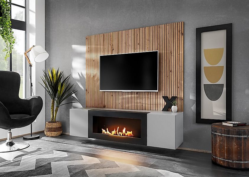 ASM-Moebel Wohnwand Wohnwand XARI II PGAS-K mit Push - Click und Bio-Ethano günstig online kaufen